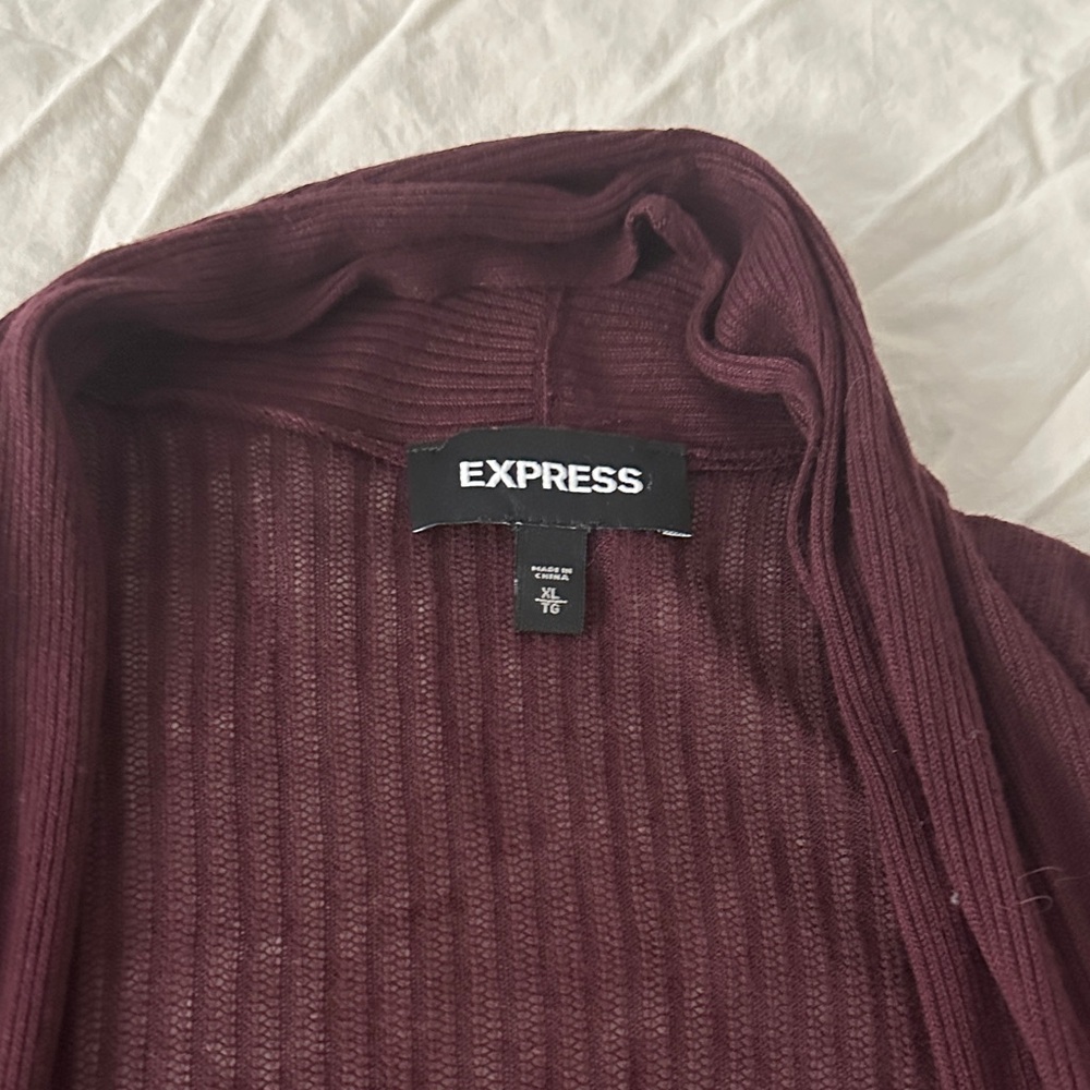 Express Deep Red Ribbed Cardigan - Picture 2 of 2
